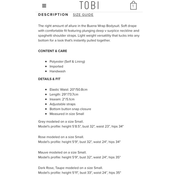 Tobi buena ivory deep v wrap bodysuit size small - Picture 6 of 6